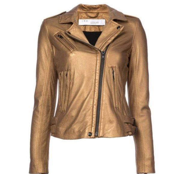 NWT IRO Lambskin metallic gold Leather Moto Jacket FR 34 - Picture 4 of 14